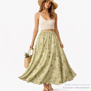 Outfit JPR Vintage Silk Maxi Skirt M (Fits S–L) Celery Green Boho